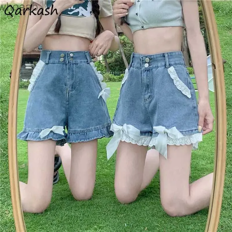 Women's Shorts Denim Shorts Women Lace Bow High Waist New Design Sweet Lady Lovely Korean Fashion Summer All-match Chic Hot Sale YQ240108