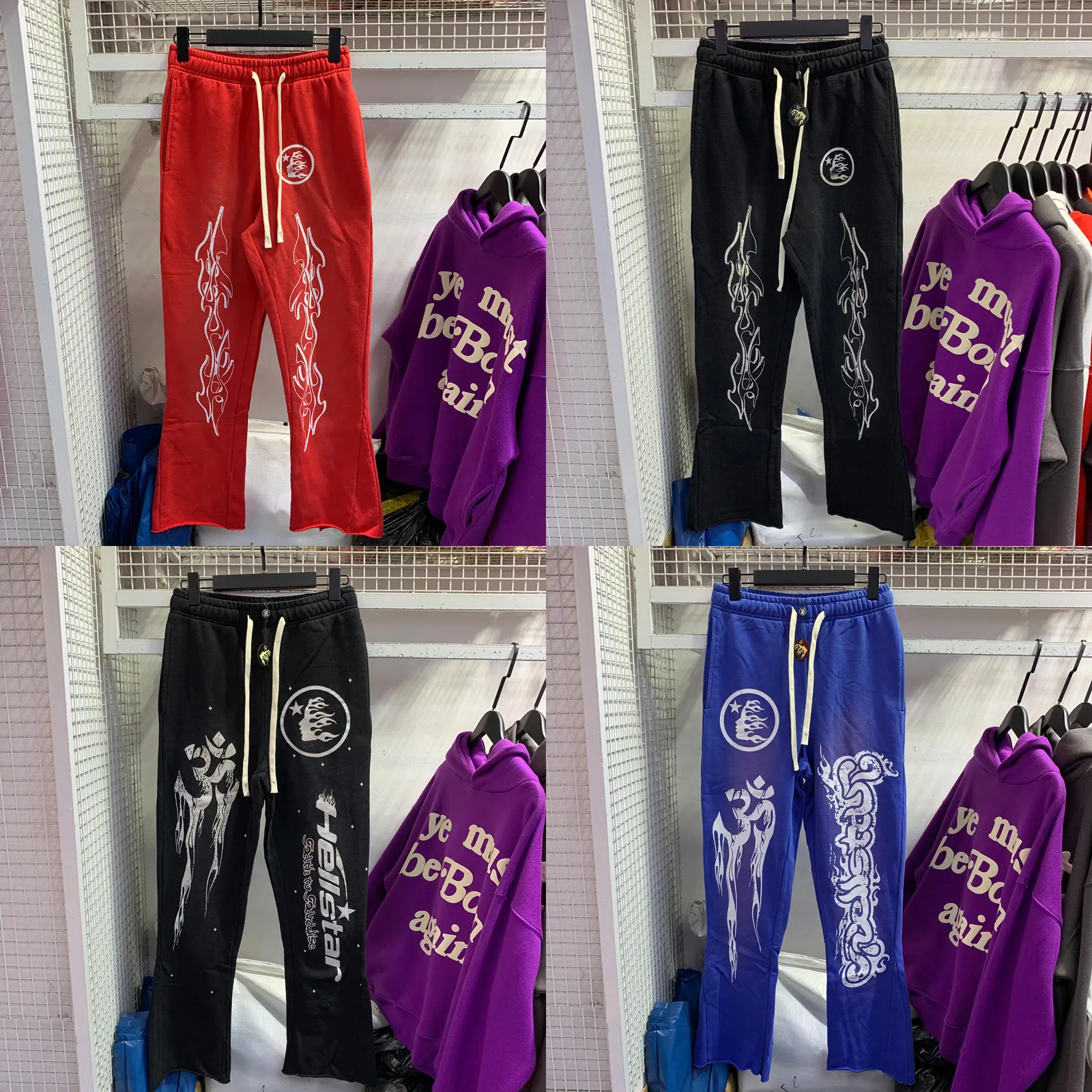 Hellstar Studios Red Flare pants Blue Yoga Vintage pink terry