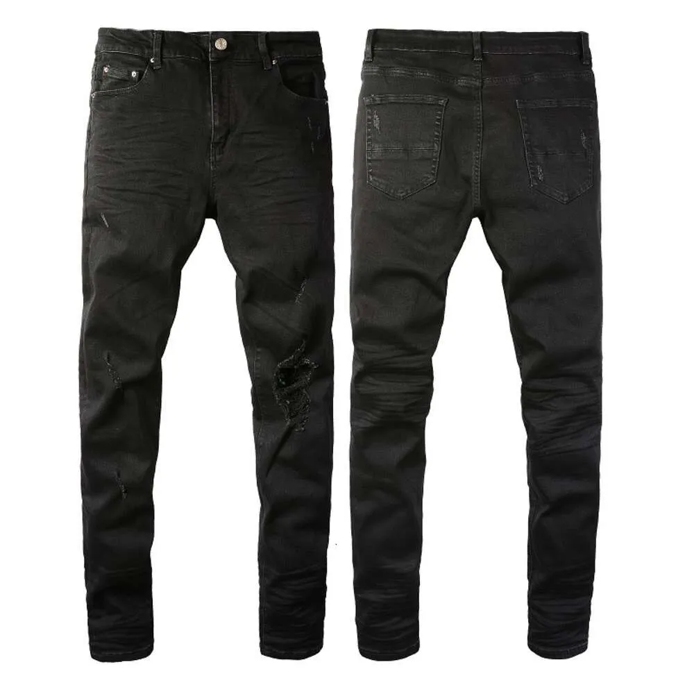 Pantalons de créateurs pour hommes Jeans violets Amris 8586 Marque à la mode Haute élastique Patch cassé Jeans pour hommes Stretch Slim Show Tall Street