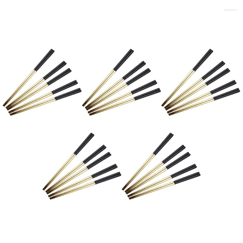 Chopsticks 25 par rostfritt stål kinesiska guld set black metal chop pinnar som används för sushi servis