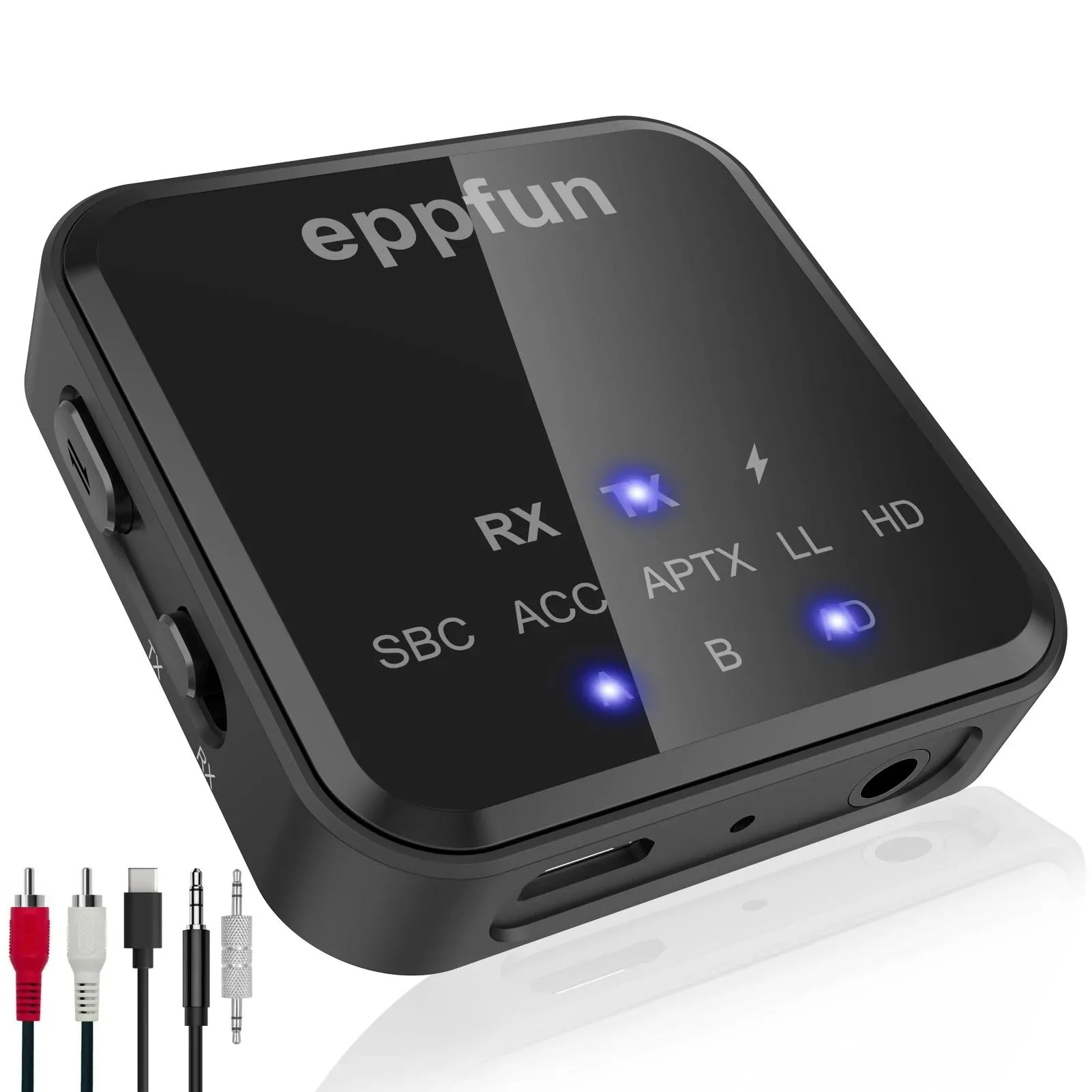 Conectores Eppfun Transmisor y Receptor Bluetooth 5.2, Adaptador de Audio Qualcomm Aptxadaptive Hd de Baja Latencia con 3,5 Mm Aux/rca F