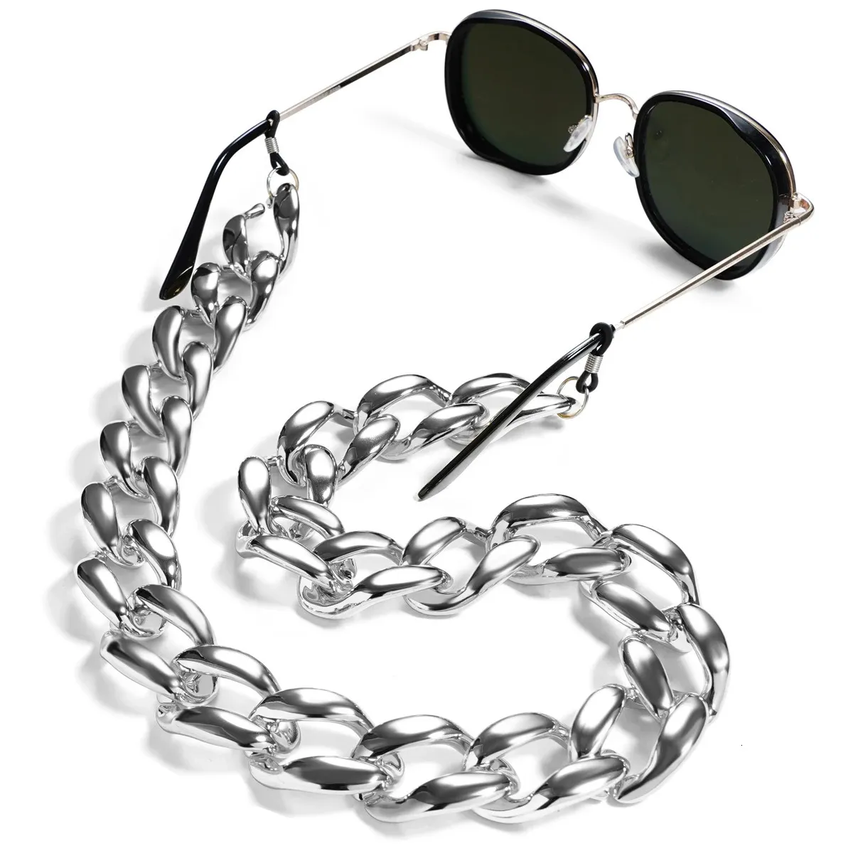 Silverfärg akrylglasögon kedja guldfärgläsningsglasögon hängande nackkedjor solglasögon kedja 240108