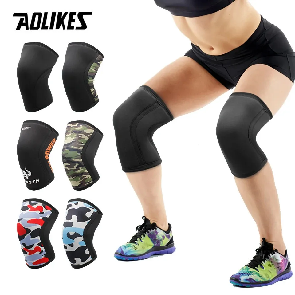 AOLIKES 1 Paar Squat 7mm Knie Mouwen Pad Ondersteuning Gym Sport Compressie Neopreen Kniebeschermer Voor CrossFit Gewichtheffen 240108