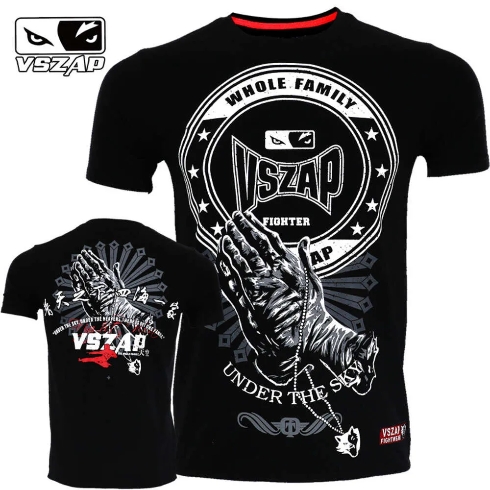 Vszap Fiess Jeet Kungfu T-shirt met korte mouwen Vechtsport MMA Training Kung Fu Sanda Muay Thai Vechten