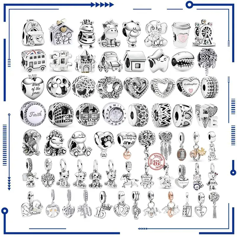 925 Silver Digital Dog Castle Bead Pendant Suitable for PAN Original Charm Bracelet Ladies Gift Fine Jewelry Production Free Shipping