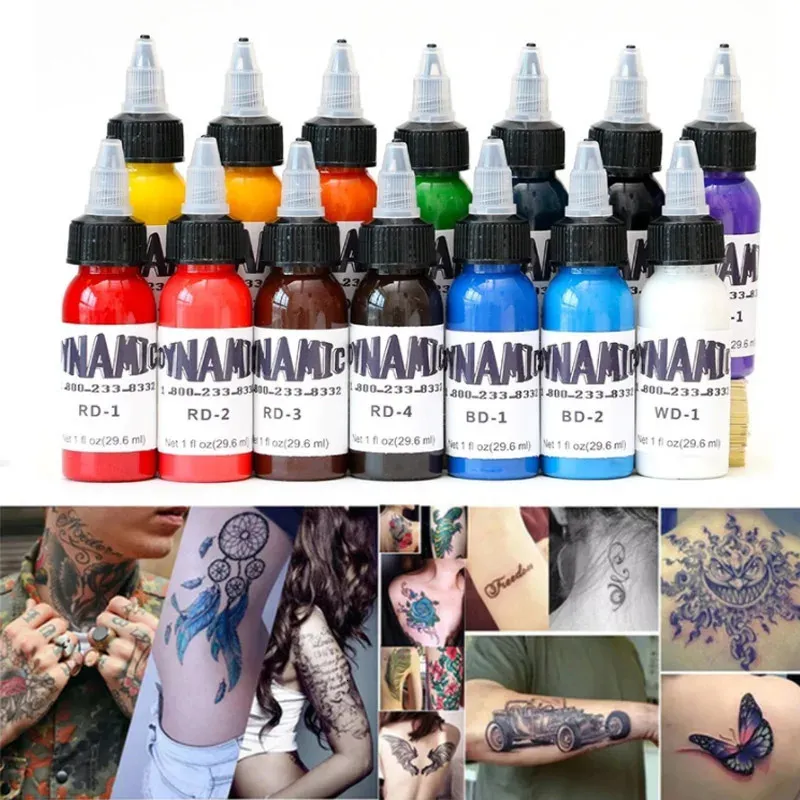 14st/set 30 ml Dynamisk professionell tatueringsbläckuppsättning Pigment Kit för kroppsskönhet Konst Säker naturlig permanent smink Ink Supplies 240108