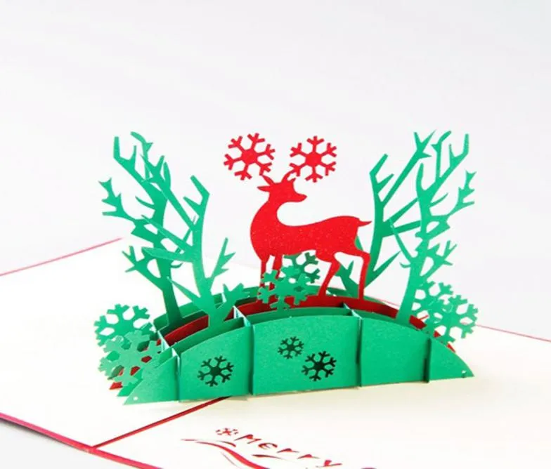 3D Pop Up Cards Santa Deer Christmas Tree Handmade Kirigami Origami GRATNING KORT FESTICE Party Supplies1235503