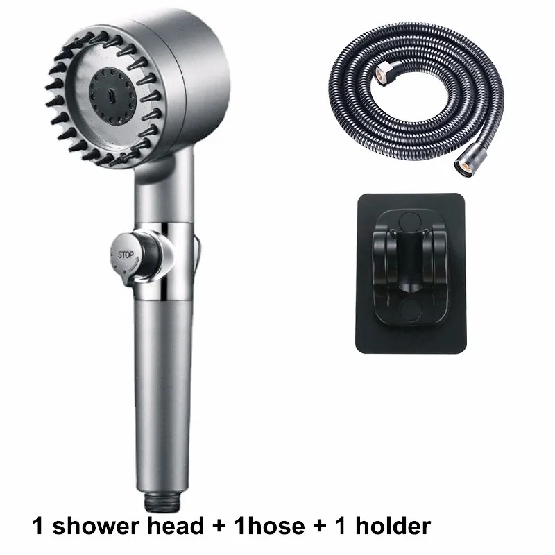 Schwarzer Duschkopf, Niederschlag, Hochdruck, 3 Modi, verstellbarer Boost-Filterhalter mit Schlauch für Badezimmer-Zubehör-Sets 240108