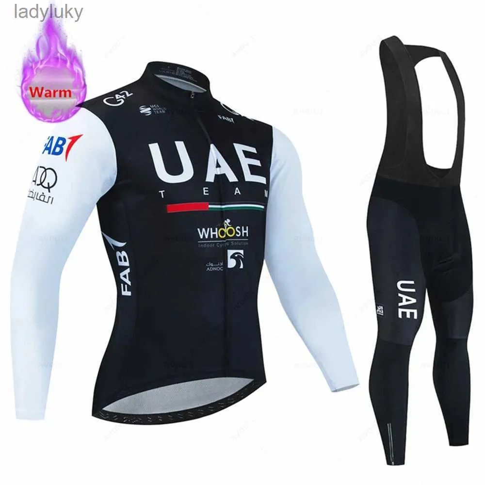 サイクリングジャージーセット2023 UAE Winter bicicleta Set Outdoor Thermal Fleece Cycling Clothing Road Bike Shird MTB Jersey Bicycle Uniform roupa ciclismol240108