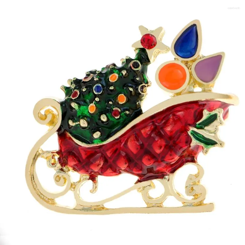 Broches CINDY XIANG – broche de traîneau de noël en émail, couleur rouge et vert, épingle de Festival de mode, ornement de maison, bijoux de haute qualité