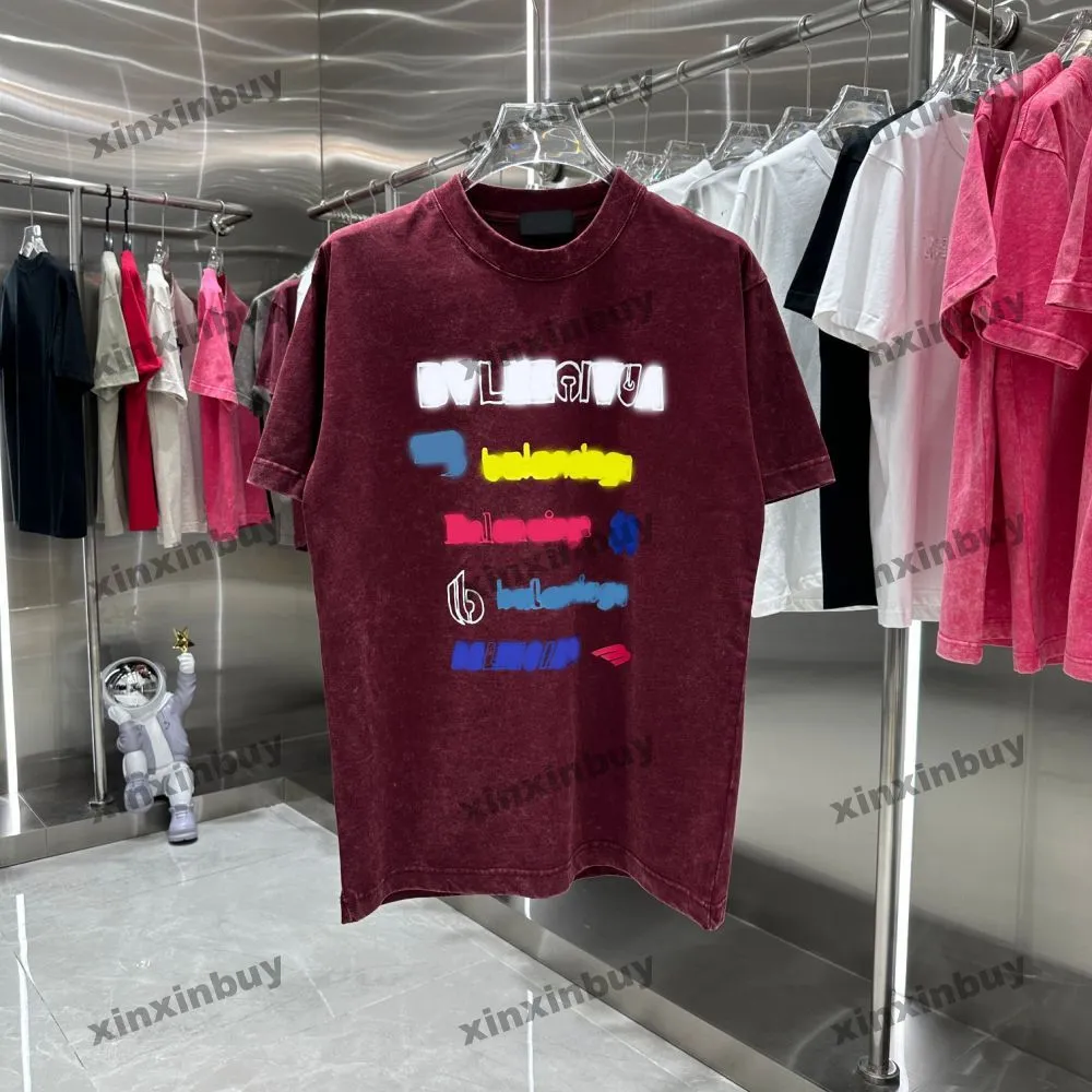 Xinxinbuy 2024 Erkekler Tasarımcı Tee T Shirt Yıkılmış Mektup Baskı Paris Kadınlar Siyah Beyaz Sarı Mavi M-2XL