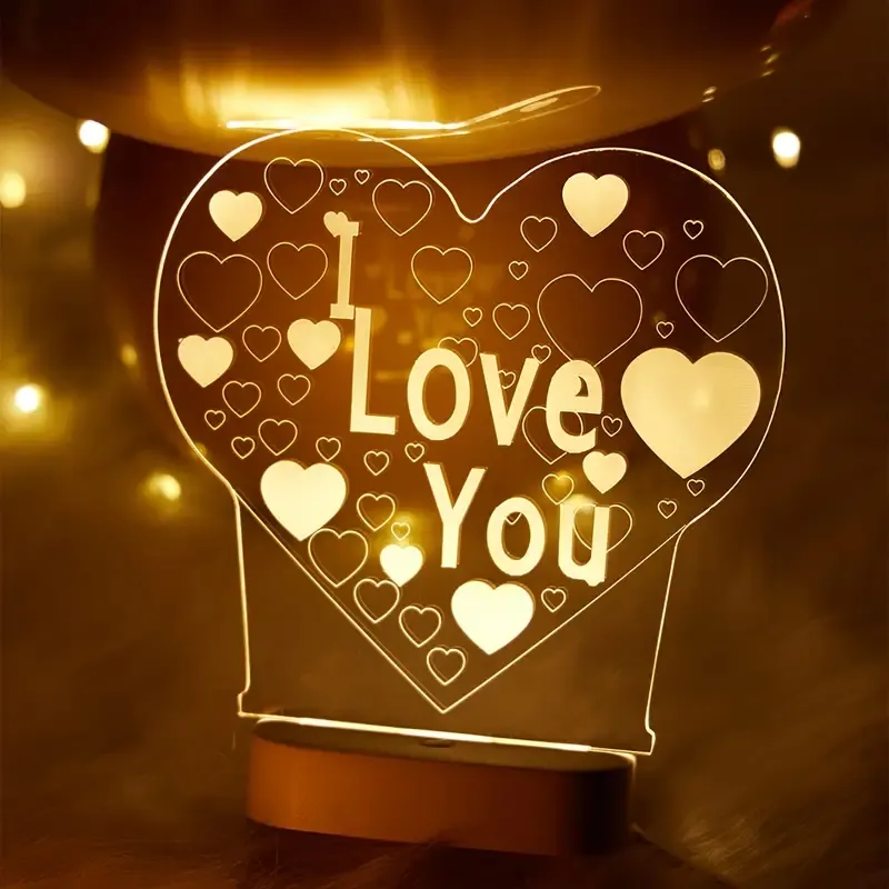 1pc USB Creative 3D Night Light, I Love You Luminous Letter Table Lamp, Valentine's Day Proposal Wedding Decor Lamp, Mother's Day Father's Day Decor Desktop Lamp