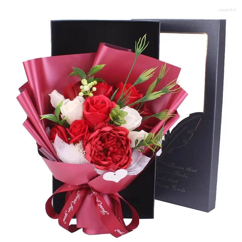Decoratieve bloemen Mooie roos zeep Bloemboeket Verjaardagscadeau voor vriendin Simulatie van nepdoos Valentijnsdag