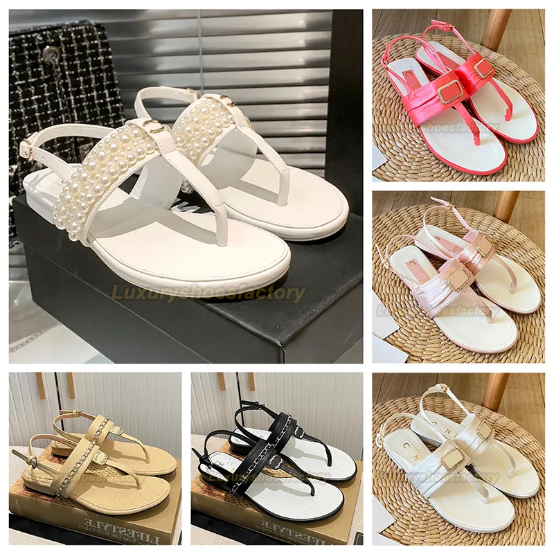 channel French designer sandals Women Slippers Clip Toe Flat Sandals Summer T Tied Ladies Shoes Beach Casual Woman luxury Flip Flops Fashion Female Leather Footwear