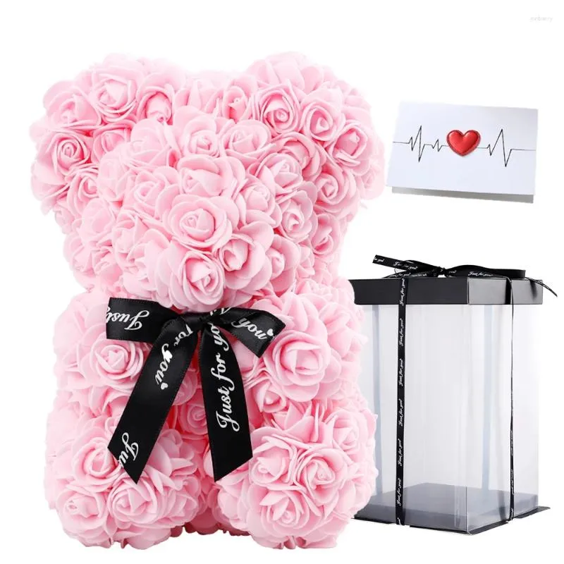 Kwiaty dekoracyjne 25 cm Rose Bear z pudełkiem sztuczny miś na urodziny w rocznicę Dnia Matki Walentynki Dar Home Decor Home Decor