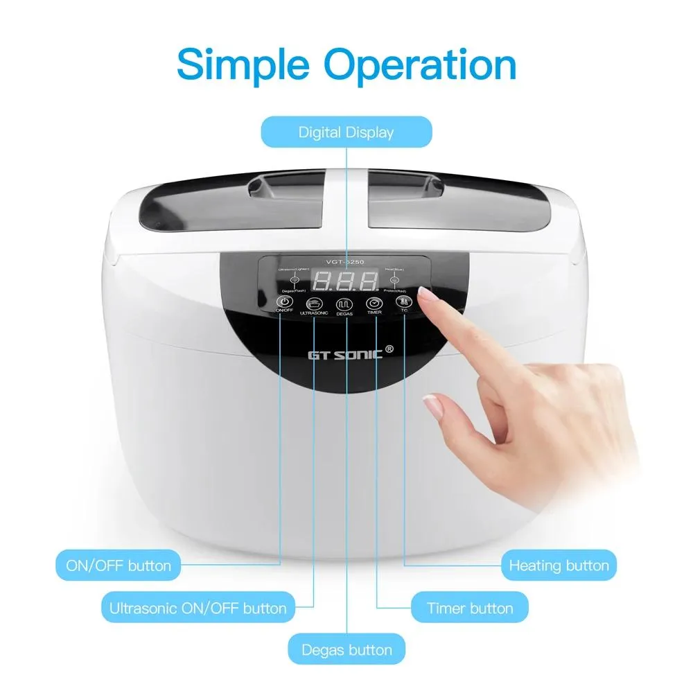 Máquinas Gtsonic Vgt6250 Digital Ultrasonic Cleaner Banho 2500ml para Casa Cozinha Óculos Dentadura Talheres Jóias Relógio