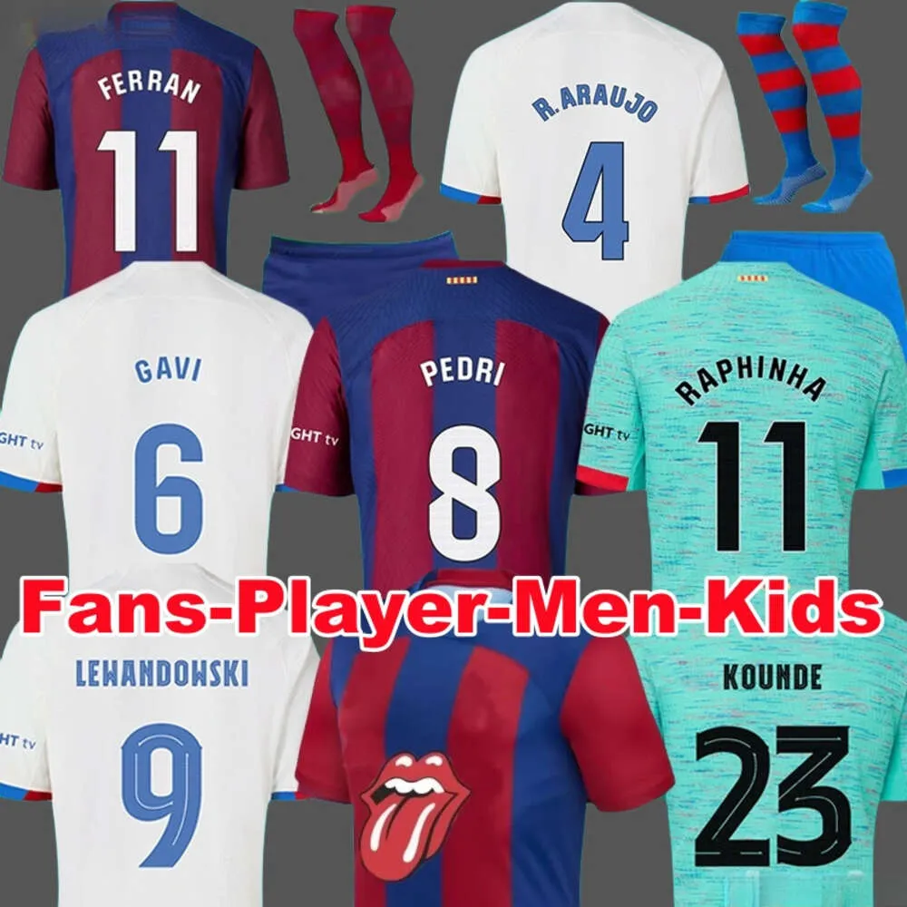 23 24 Camisetas de Soccer Jerseys Pedri Lewandowski Gavi S 2023 2024 FC Balde Ferran Raphinha Dest Sublition Shirt Men Barca Kit Kids 563