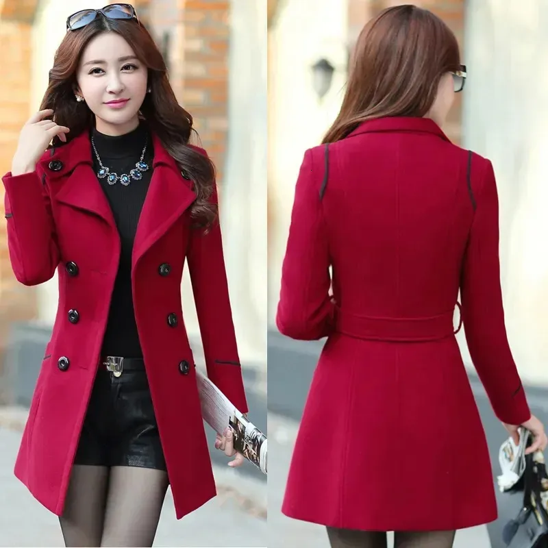 Spring Autumn Trench Coats Women Slim Double Breasted Ladies Overcoat Long Female Windbreakers Red Navy Camel Outerwear 240108