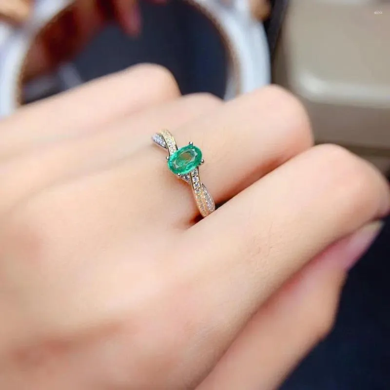 Cluster Rings Hoyon Fashion Simple Green Jade Women's Ring Full Diamond Wedding S925 Silver Color Party Jewelry Gift