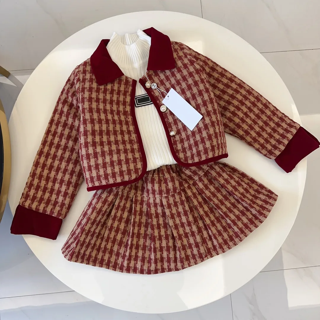 Roupas infantis marcas de luxo moda jaqueta verão crianças saia curta conjunto malha saia superior inverno engrossado camisola bonito saia curta