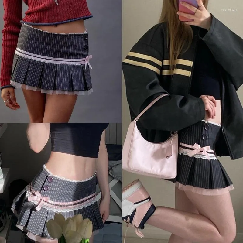 Kjolar kvinnor spets lapptäcke mini veckade hög midja upp ruffle short harajuku goth kjol