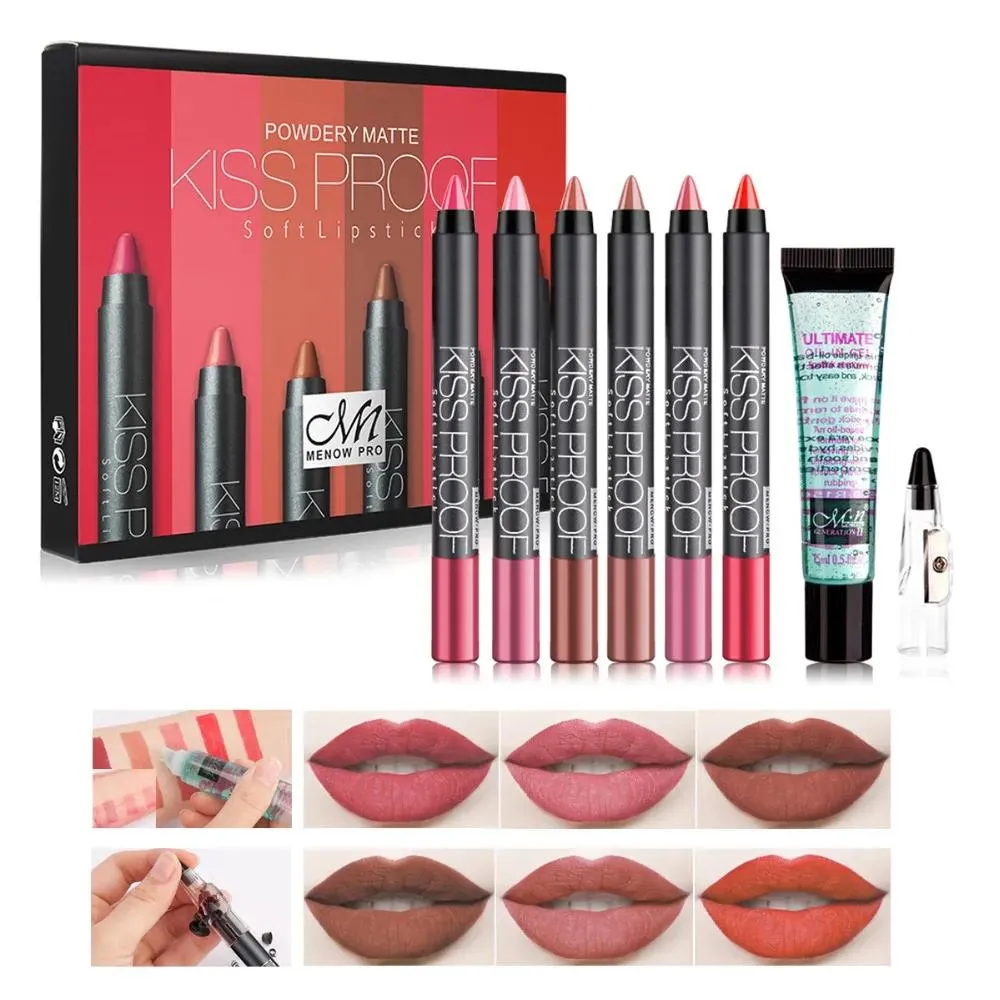 Наборы Menow Brand Makeup Set, 6 цветов, матовая помада, точилка для карандашей, средство для снятия макияжа, косметическая комбинация, водостойкий блеск для губ K906