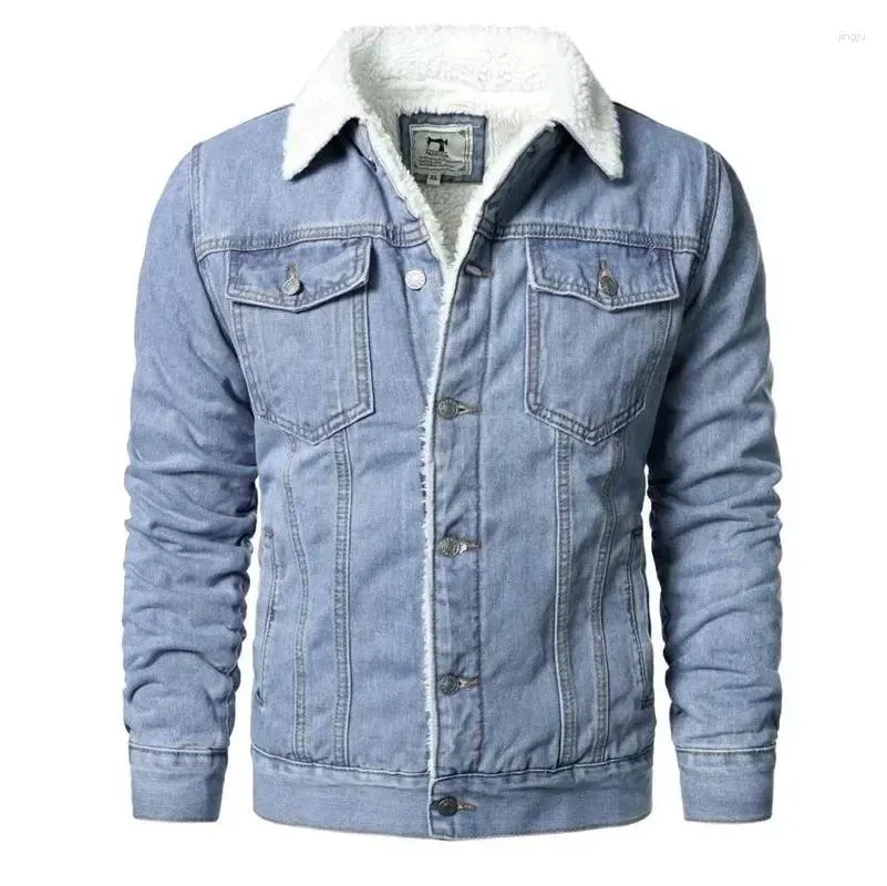 Vestes pour hommes 2024 Hommes Light Blue Denim Slim Manteaux Casual Mâle Haute Qualité Coton Plus Épais Hiver Jean Chaud