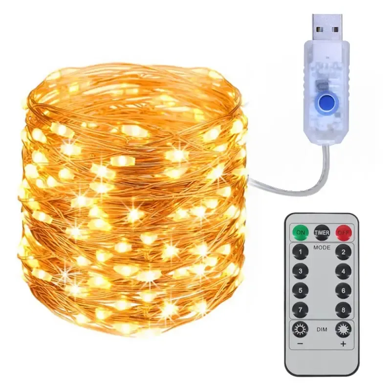 1pc 300LEDS USB Fairy Light, Copper Wire String Light, Garland Night Lamp, Home Room Indoor Sovrum Bröllop Holiday Jul dekoration 1.65''x3.39 ''