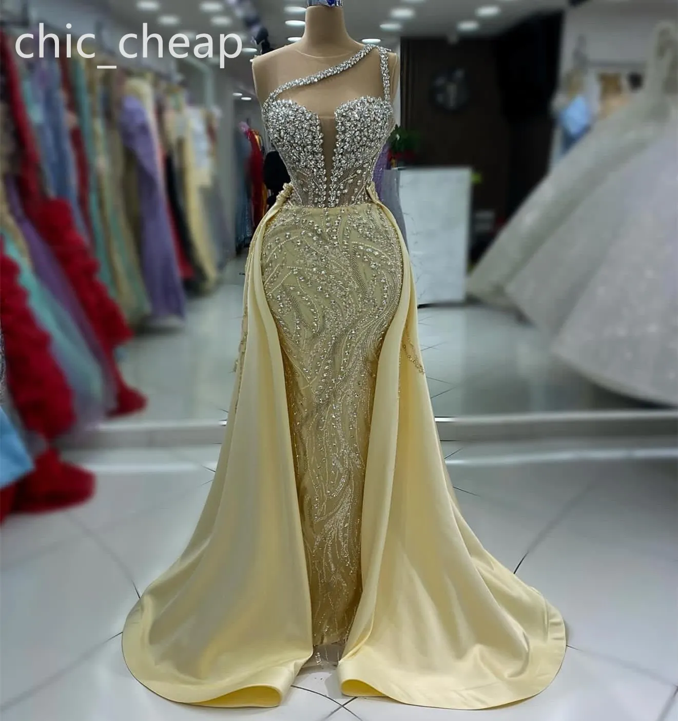 Cream and gold prom dress sale