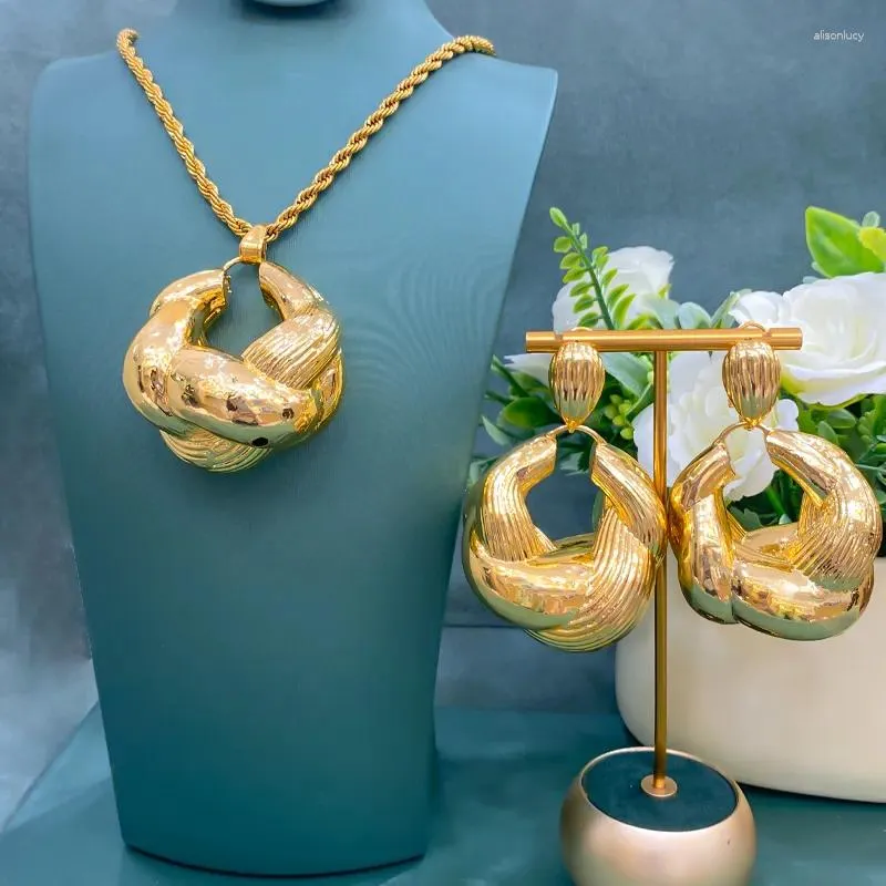 Ketting Oorbellen Set 24k Dubai Vergulde Sieraden Voor Vrouwen 2024 Trend Ronde Hanger Afrikaanse Koperen Sets Feestbruiloften