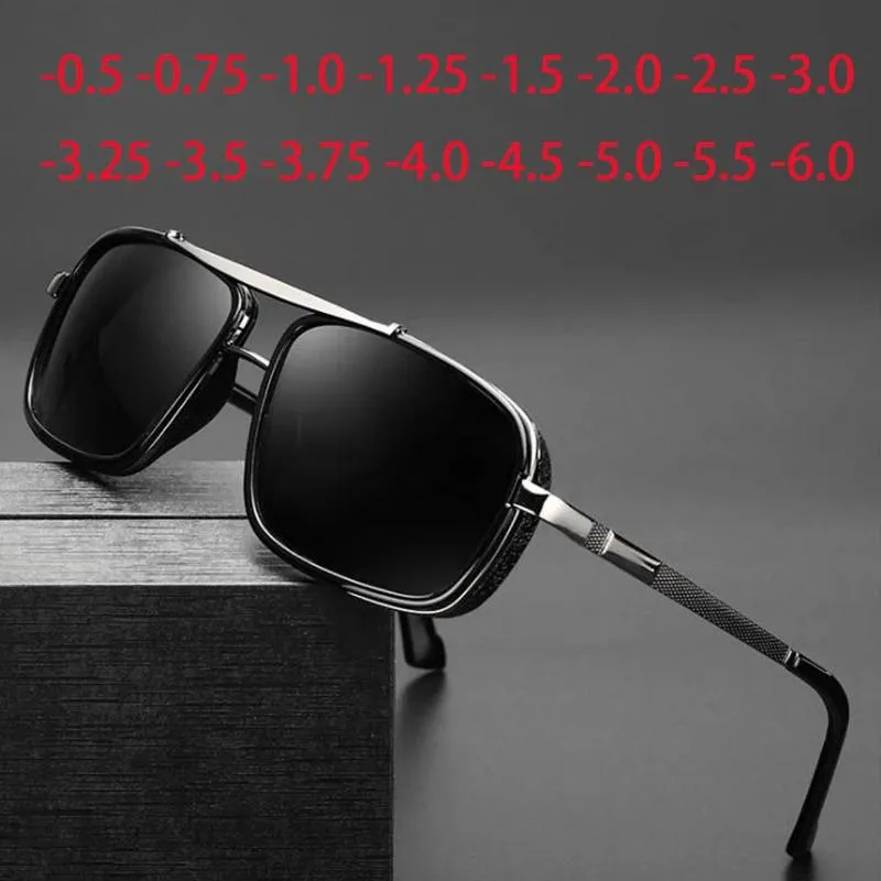 Sonnenbrille 0 0,5 0,75 1,0 bis 4,0 Grau/Teelicht verschreibungspflichtige Sonnenbrille Männer polarisierte Myopia Objektiv Goggle Punk Sonnenbrille