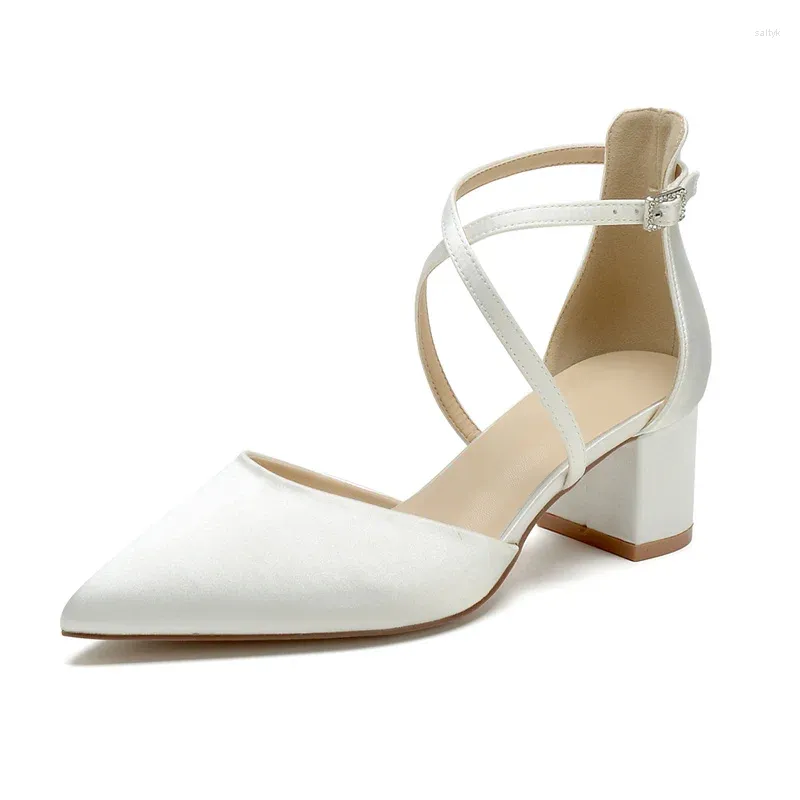 Elegant Satin Wedding Pumps: Low Block Heel Bridal Shoes, Closed