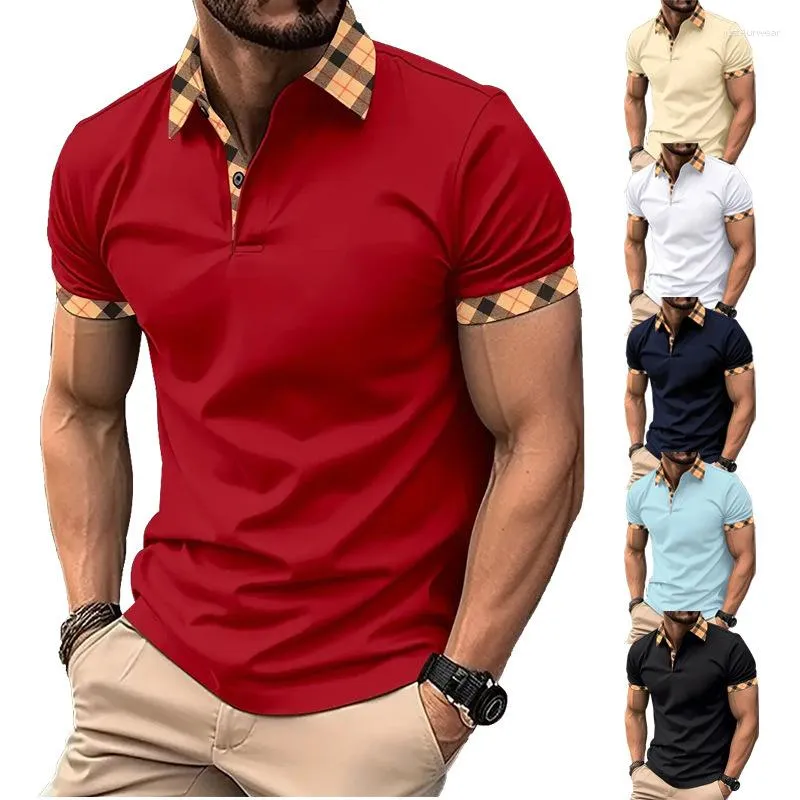 Polos masculinos primavera xadrez colarinho manga longa camisa polo casual negócios tamanho europeu S-3XL