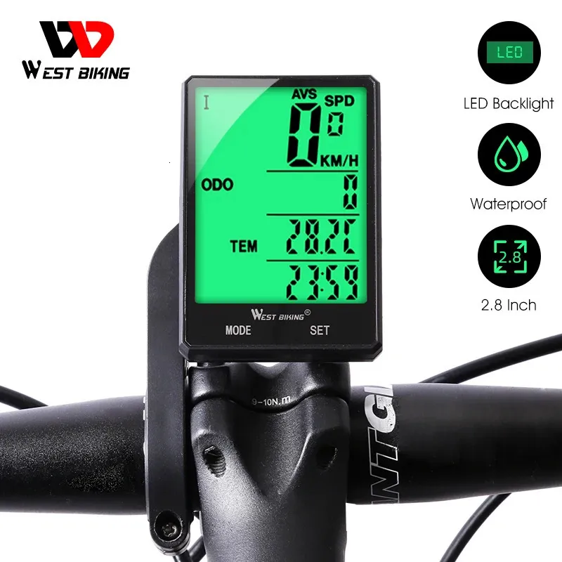 West Cykling 2.8 Stor skärmcykeldator Trådlös trådbunden cykel Computer Waterproof Speedometer Klotometer Cycling Stoppur 240106