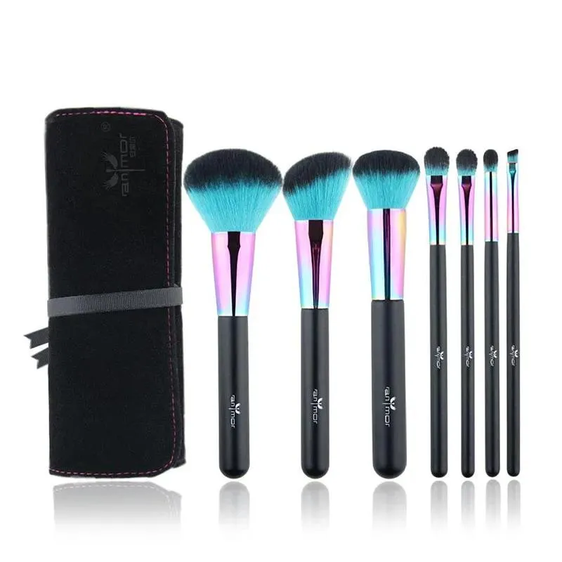 Borstar Anmor 7st Rainbow Makeup Borsts Professional Borstes With Cosmetics Bag Portable Travel Make Up Brush Pinceaux Maquillage