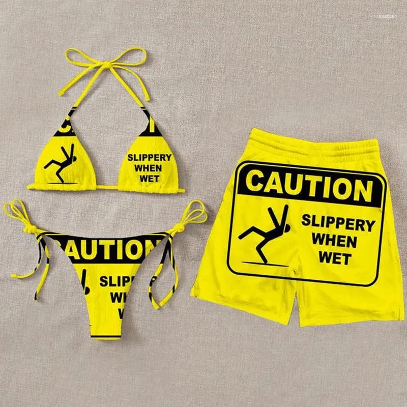 Shorts masculinos cuidado escorregadio quando molhado 3d todo impresso verão homens para mulheres bikini casal combinando praia 02