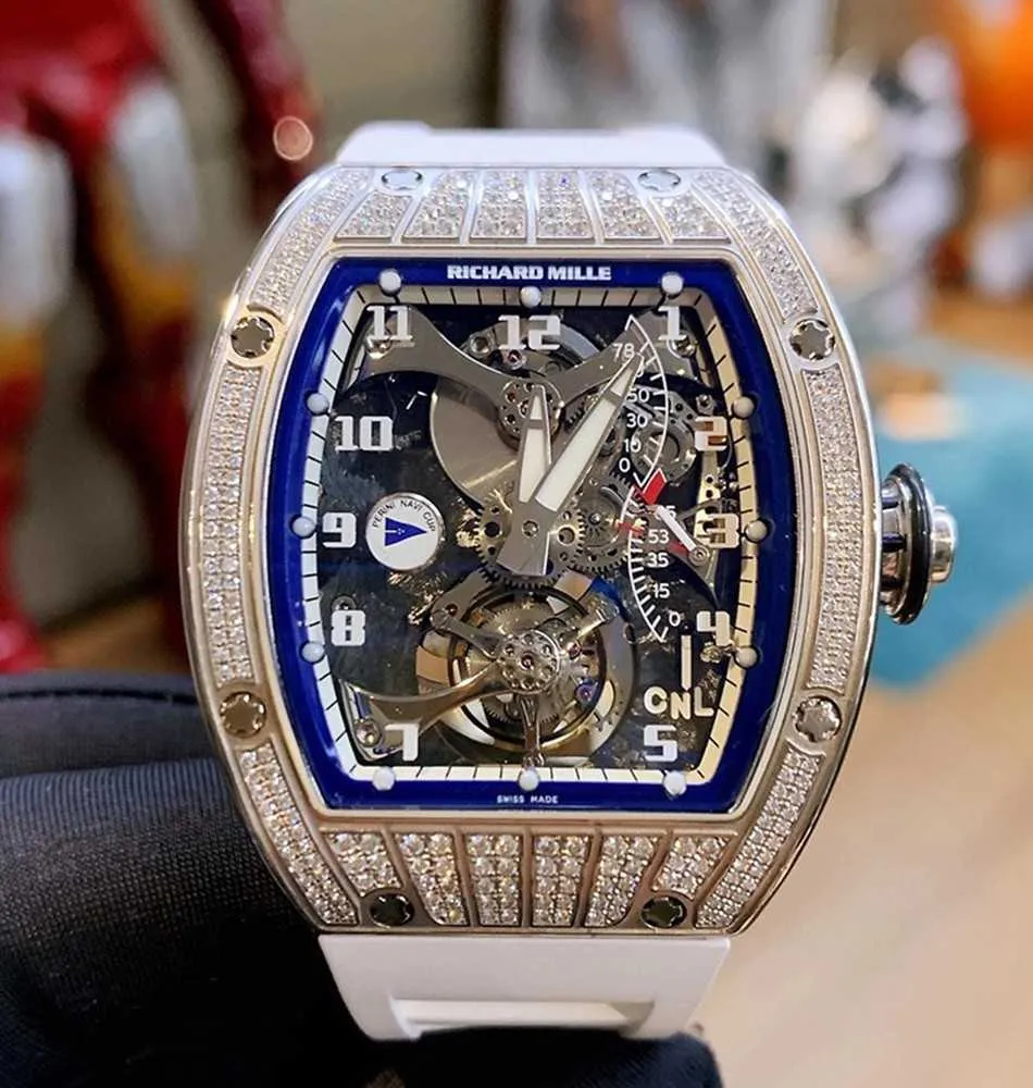 DHgate Richard Mille RM014 Mens Watch with Diamonds Manual Mechanical Movement 45x38.9mm Tourbillon Platinum Case Original Diamond Tourbillon FUN P1 Watches