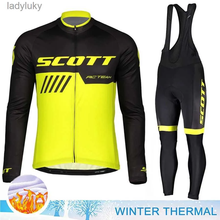 Cykeltröja sätter Scott Cycling Man Jersey Men Set MTB Sportswear Retro Winter Fleece Men's Clothing 2023 kläder Pants Sports Bicycle Thermal Bibl240108