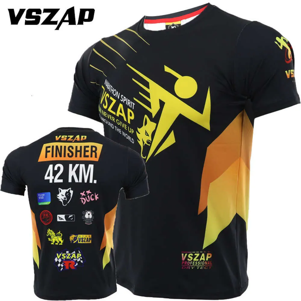 Vszap Running Korte Mouw Training Sneldrogende Kleding Stretch Fiess Marathon T-shirt MMA Sport Joggen Vechten Boksen