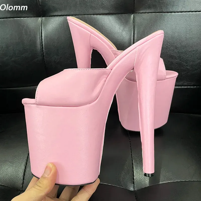 Olomm Handmade Women Platform Mutles Sandals Sexy Stiletto Heels Round Toe Beautiful Pink Party Shoes US بالإضافة إلى حجم 6-12