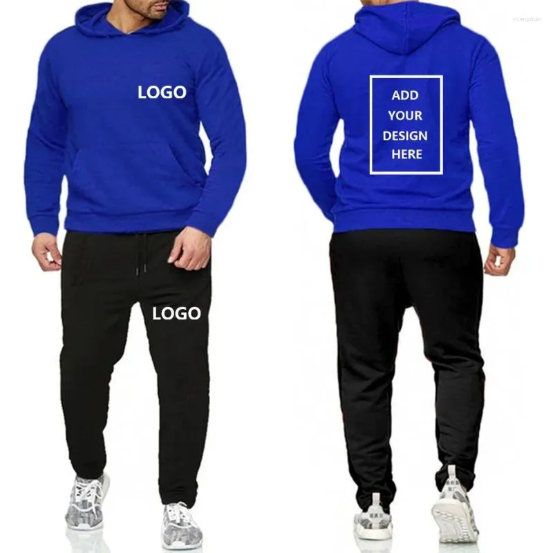 Tracksuits masculinos logotipo personalizado 2 peças conjunto marca moletom com capuz e moletom outono inverno moda casual diy design masculino treino