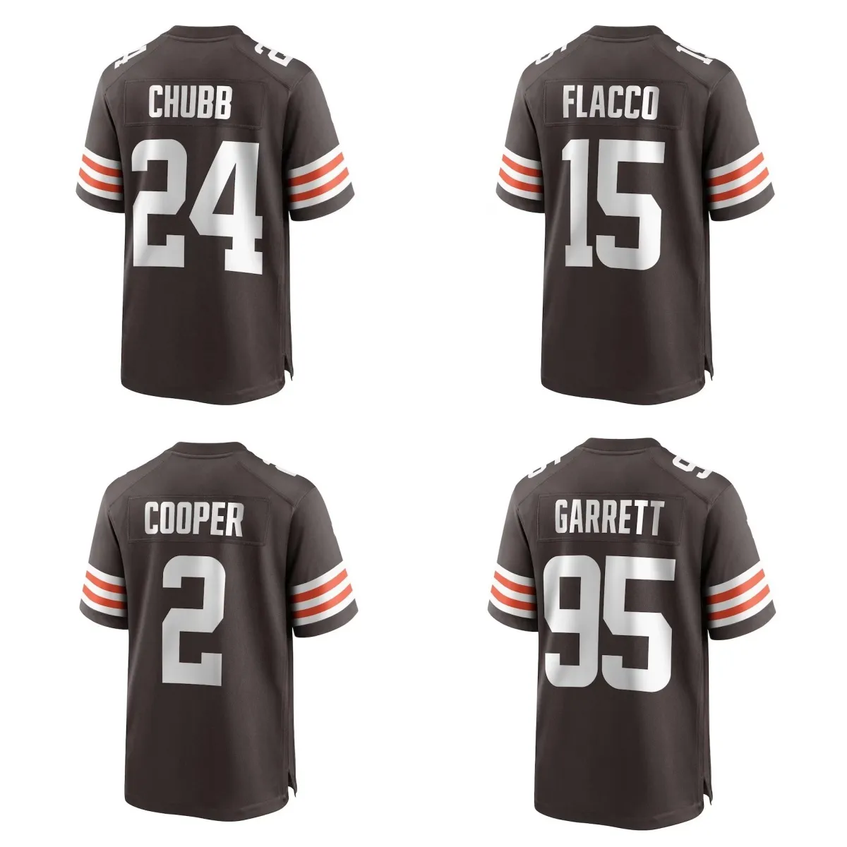 Maglia da calcio Myles Garrett 95 Joe Flacco 15 Nick Chubb 24 Amari Cooper 2 Njoku 85 Colore marrone Taglia uomo S-XXXL Maglie cucite