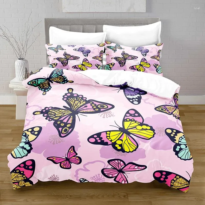 Conjuntos de cama Linda borboleta colorida capa de edredão kawaii bonito animal colcha com fronha para meninas crianças consolador