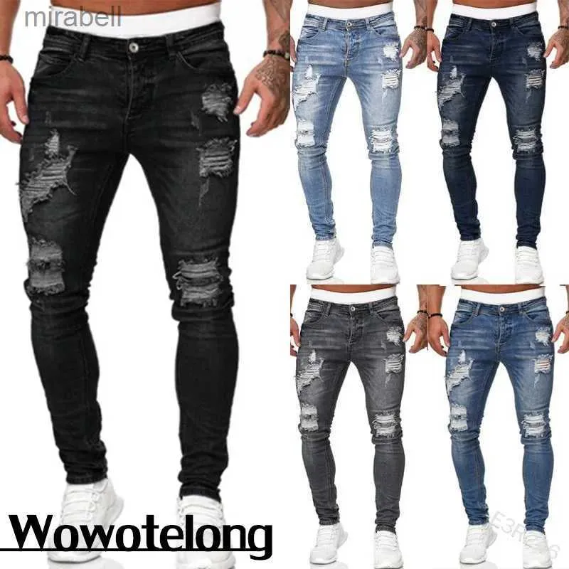 Pantalons pour hommes Mode Street Style Ripped Skinny Jeans Hommes Vintage lavage Solid Denim Pantalon Hommes Casual Slim fit crayon denim Pantalon vente chaude YQ240108