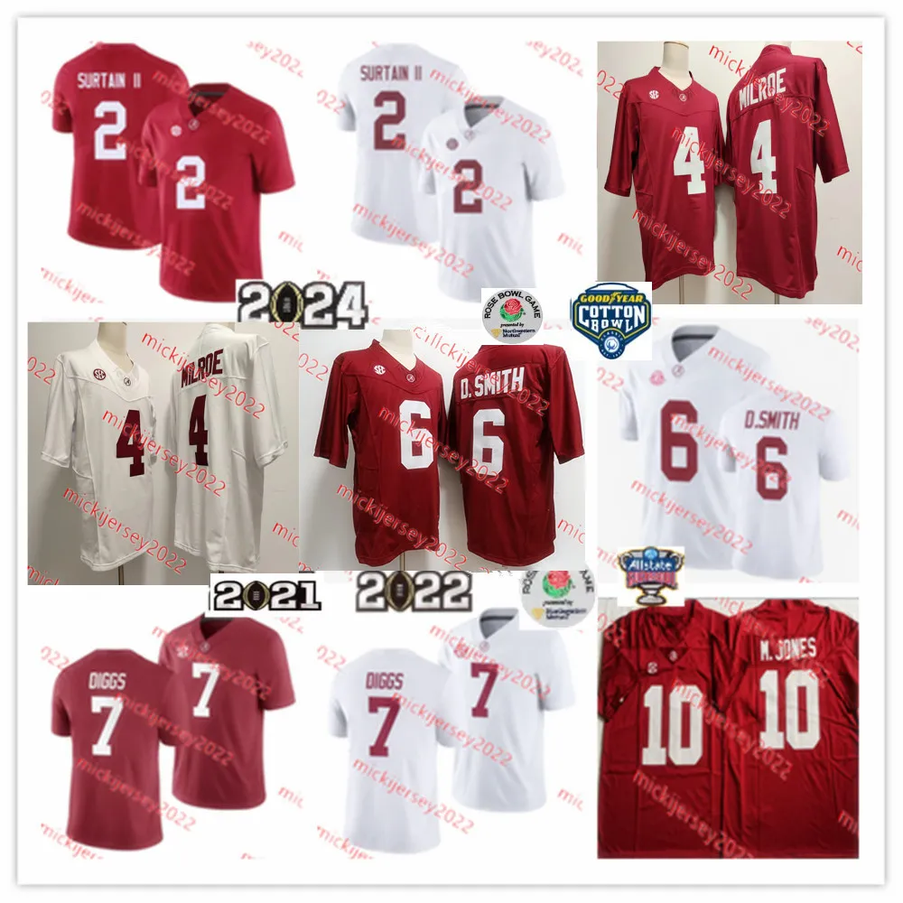 Mac Jones Devonta Smith Alabama Futebol Jersey 7 Trevon Diggs 2 Patrick Surtain II 4 Jalen Milroe Costura Alabama Crimson Tide Jerseys