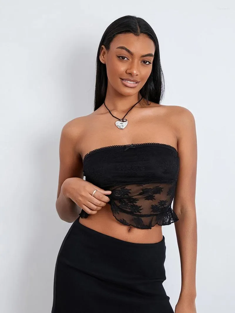 Camisetas Sin Mangas Para Mujer Tops De Tubo De Malla De Encaje Transparente Sin Tirantes Camisetas Bandeau Sin Espalda De Verano De 12 73 DHgate
