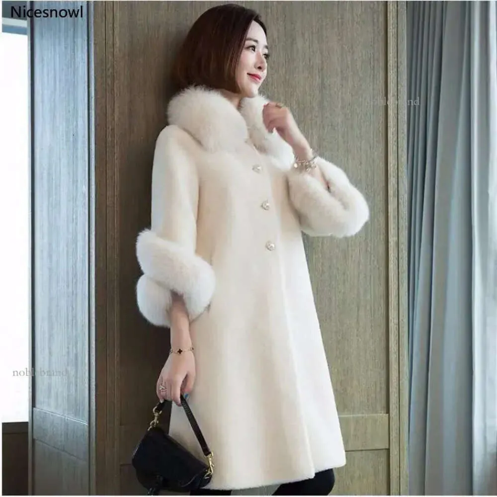 Manteau d'hiver de haute qualité pour femme, couleur Pure, col en fausse fourrure, manteaux en peau de mouton, manteaux en cachemire, grande taille, 2024