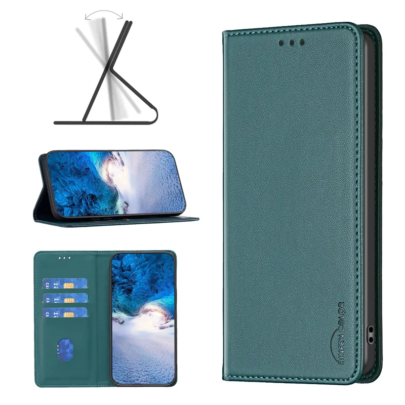 Slim Magnetic Folio Leather Phone Fall för iPhone 15 Plus 14 13 12 11 Pro Max Samsung Galaxy S24 S22 S23 Ultra flera kortplatser Geometriska tryckplånbok Kickstand Shell