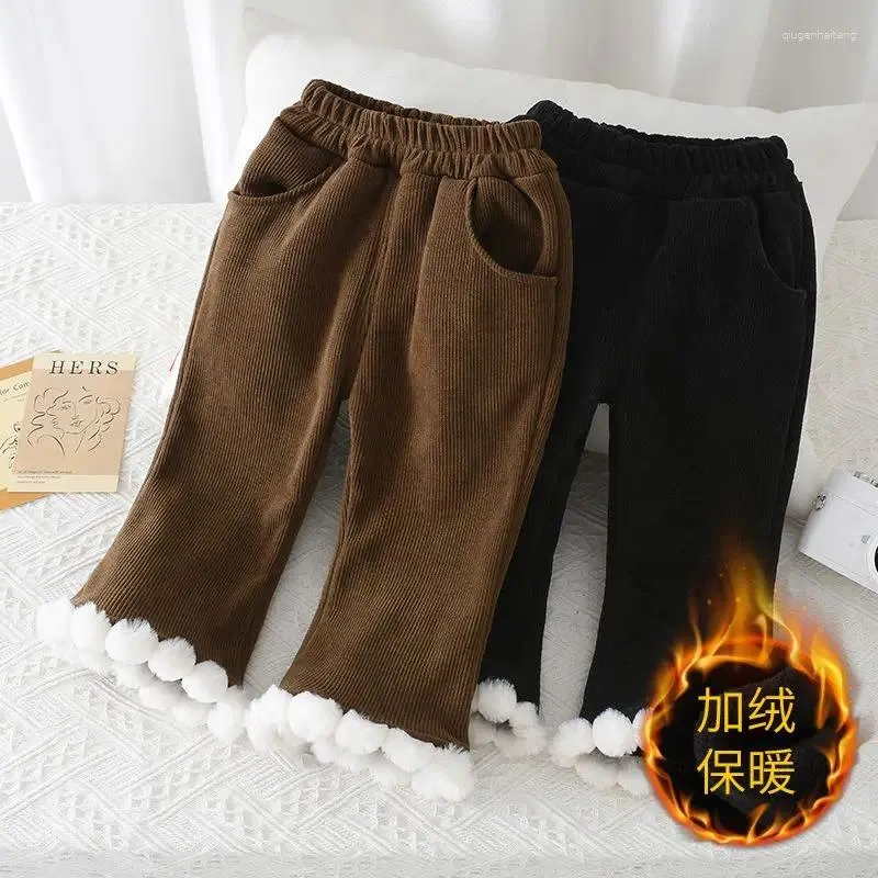 Pantaloni per neonate Pantaloni casual alla moda Coreano a vita alta Pantaloni per abbigliamento caldo spesso invernale per bambini carini