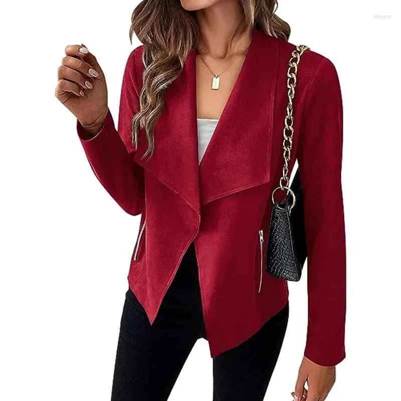 Jaquetas femininas Xingqing Mulheres Jaqueta Elegante Roupas Cor Sólida Manga Longa Aberta Frente Cardigan Casaco Tops Outono Inverno Outwear Streetwear